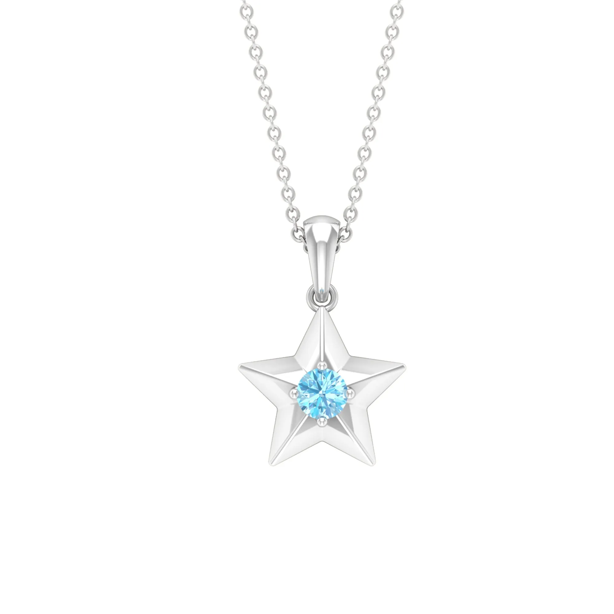 0.25 CT Blue Aquamarine Gold Star Pendant in Prong Setting