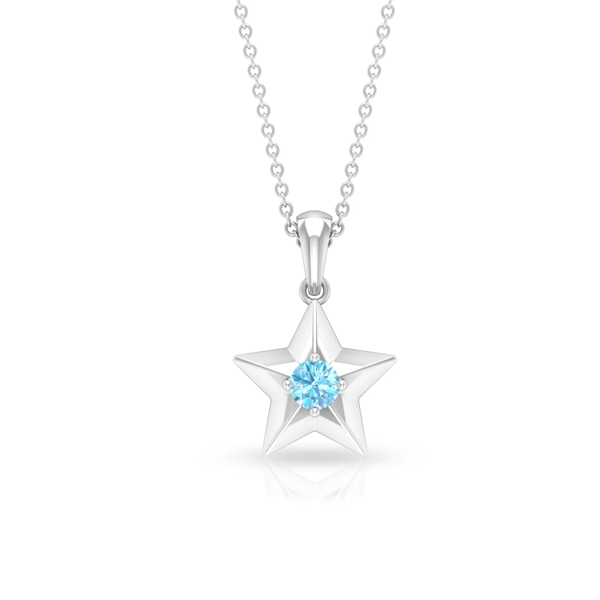 0.25 CT Blue Aquamarine Gold Star Pendant in Prong Setting