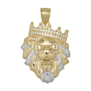 1 1/2" CZ Two-Tone Roaring Lion Pendant 10K Yellow Gold