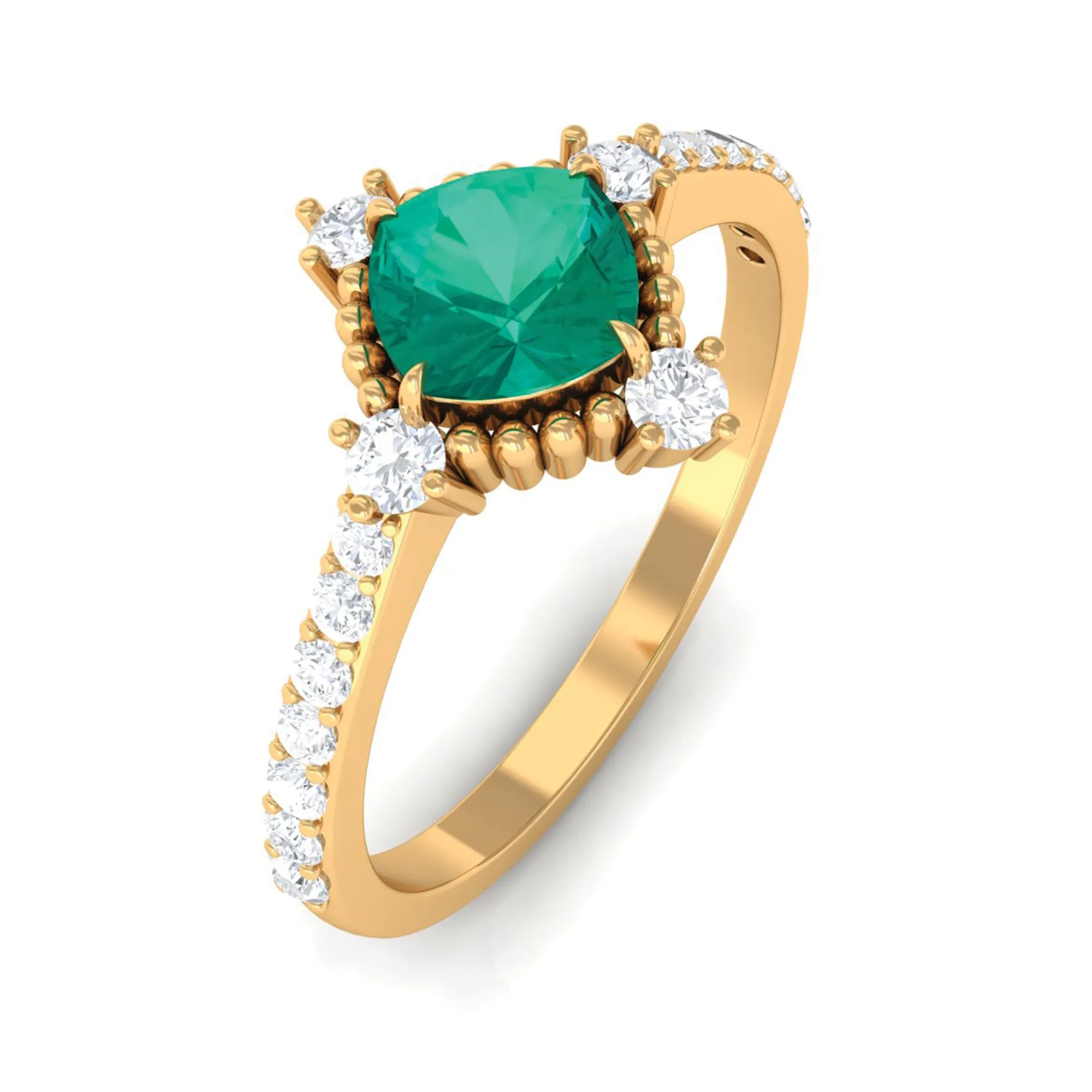 1 CT Antique Style Emerald and Diamond Engagement Ring