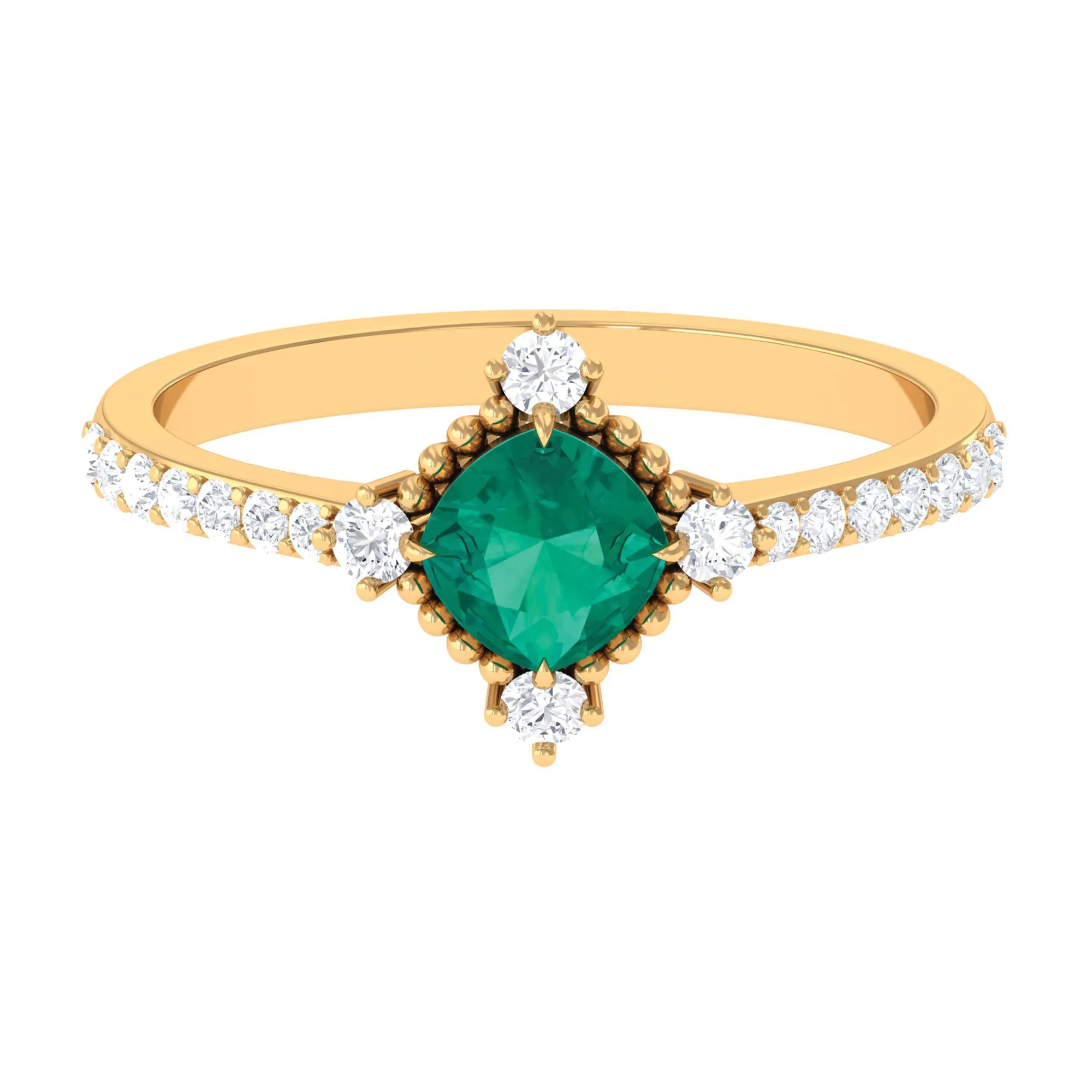 1 CT Antique Style Emerald and Diamond Engagement Ring