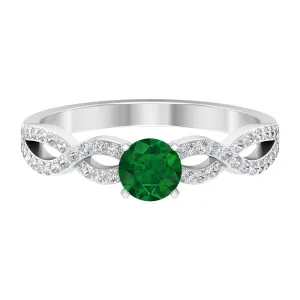 1 CT Created Emerald and Diamond Crossover Engagement Ring