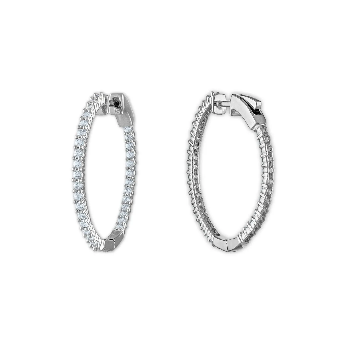 1 CTW Diamond In & Out Hoop Earrings in Sterling Silver