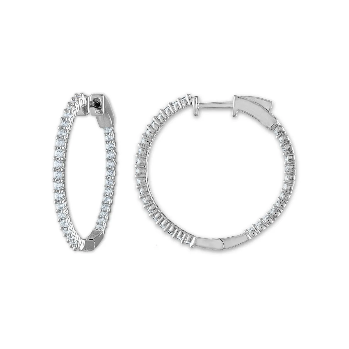 1 CTW Diamond In & Out Hoop Earrings in Sterling Silver