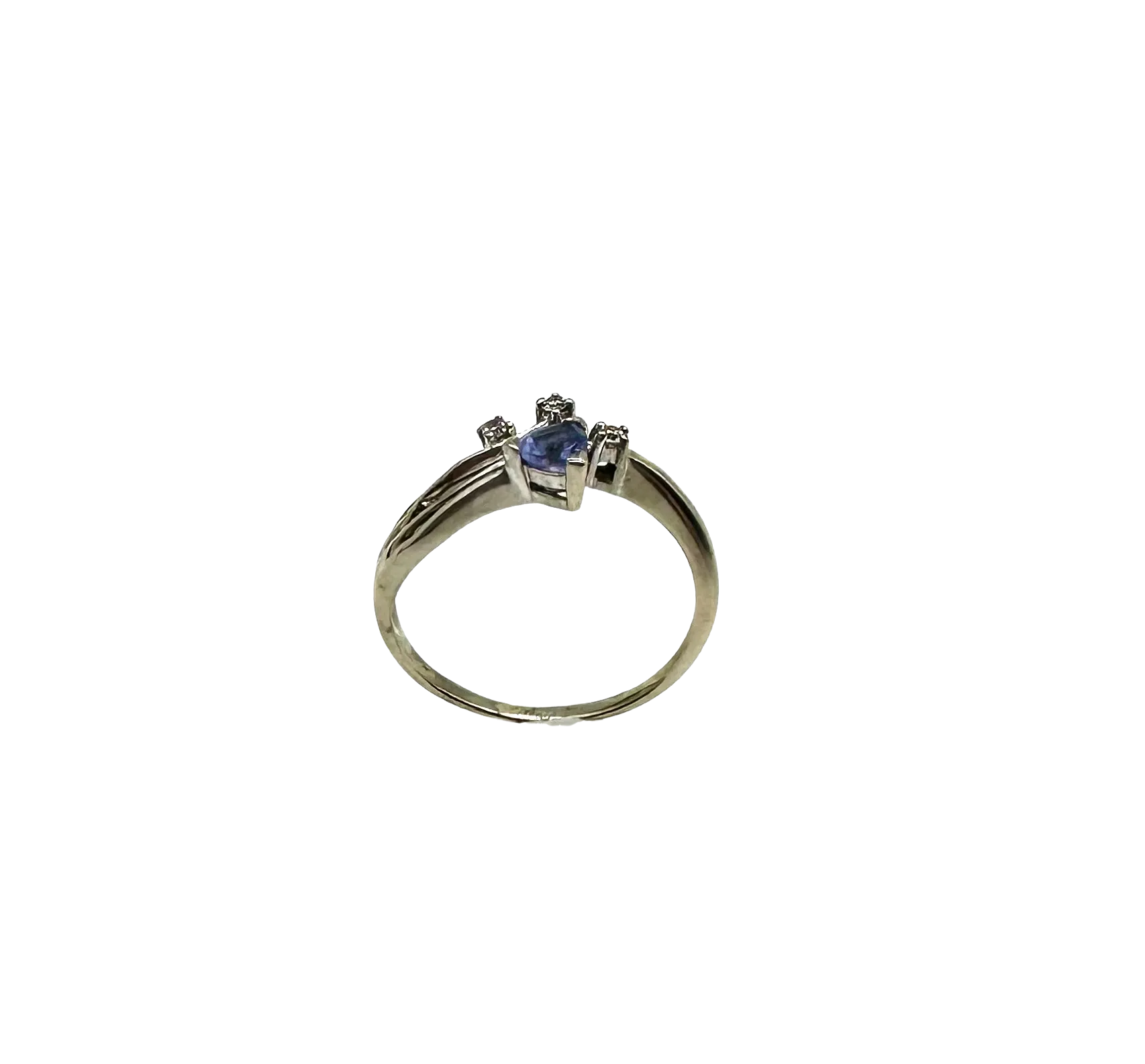 10k White Gold Ring with Trillion-Cut Tanzanite and Diamond Accents