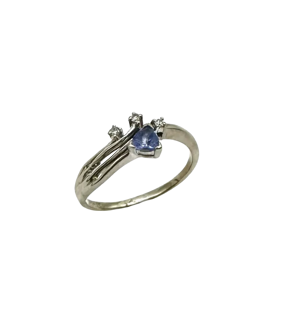 10k White Gold Ring with Trillion-Cut Tanzanite and Diamond Accents