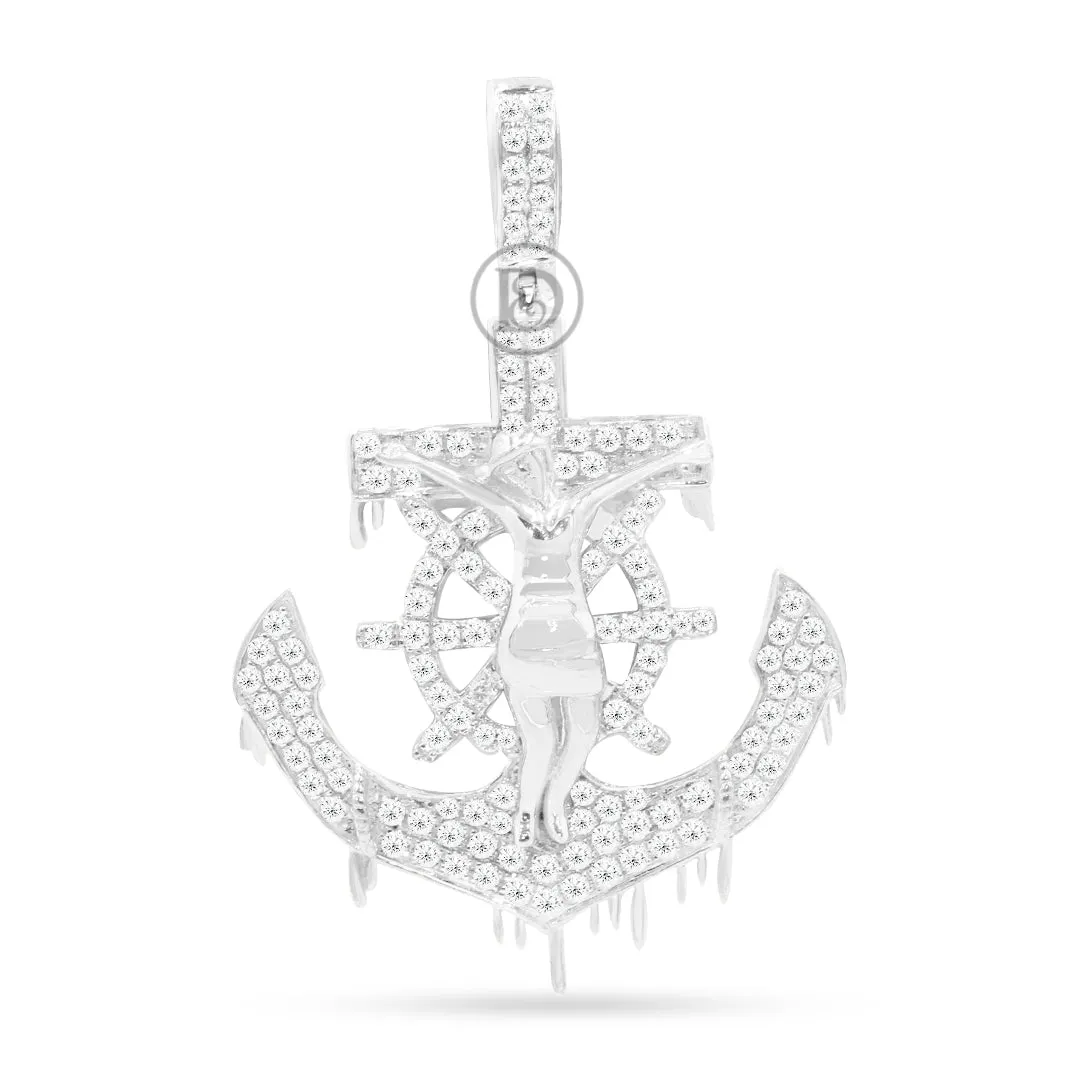 10K Yellow Gold Anchor Jesus Pendant 4.00CT Diamonds