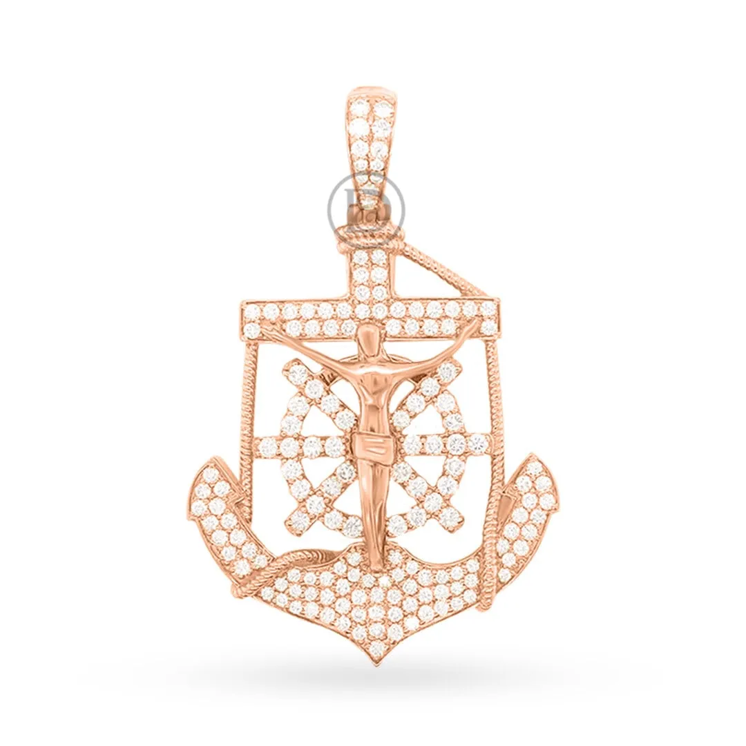 10K Yellow Gold Anchor Jesus Pendant With 1.75CT Diamonds