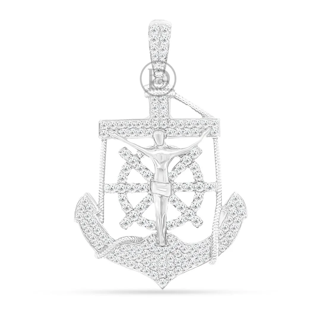 10K Yellow Gold Anchor Jesus Pendant With 1.75CT Diamonds