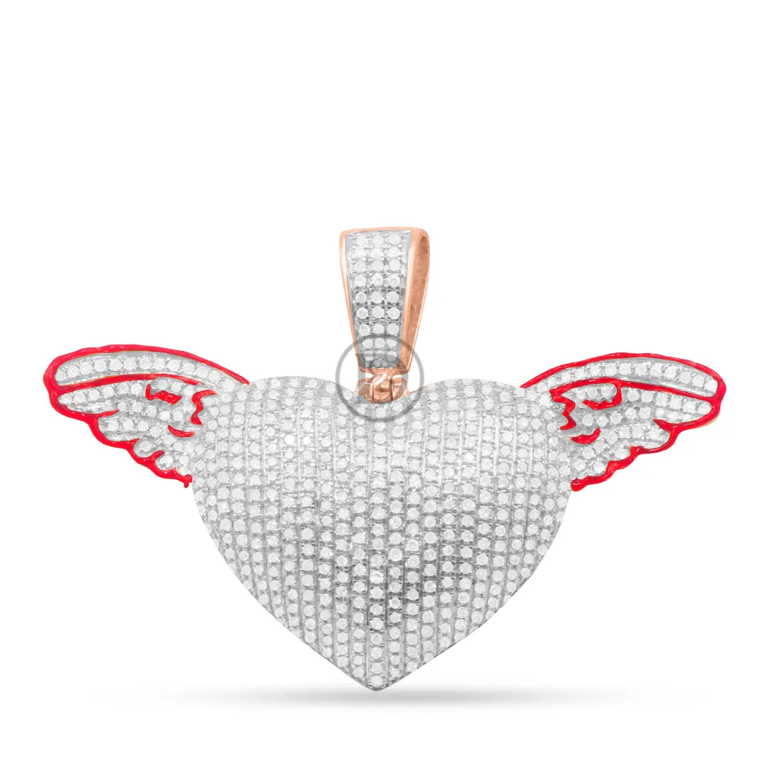 10K Yellow Gold Heart With Wings Pendant with 1.45CT Diamonds