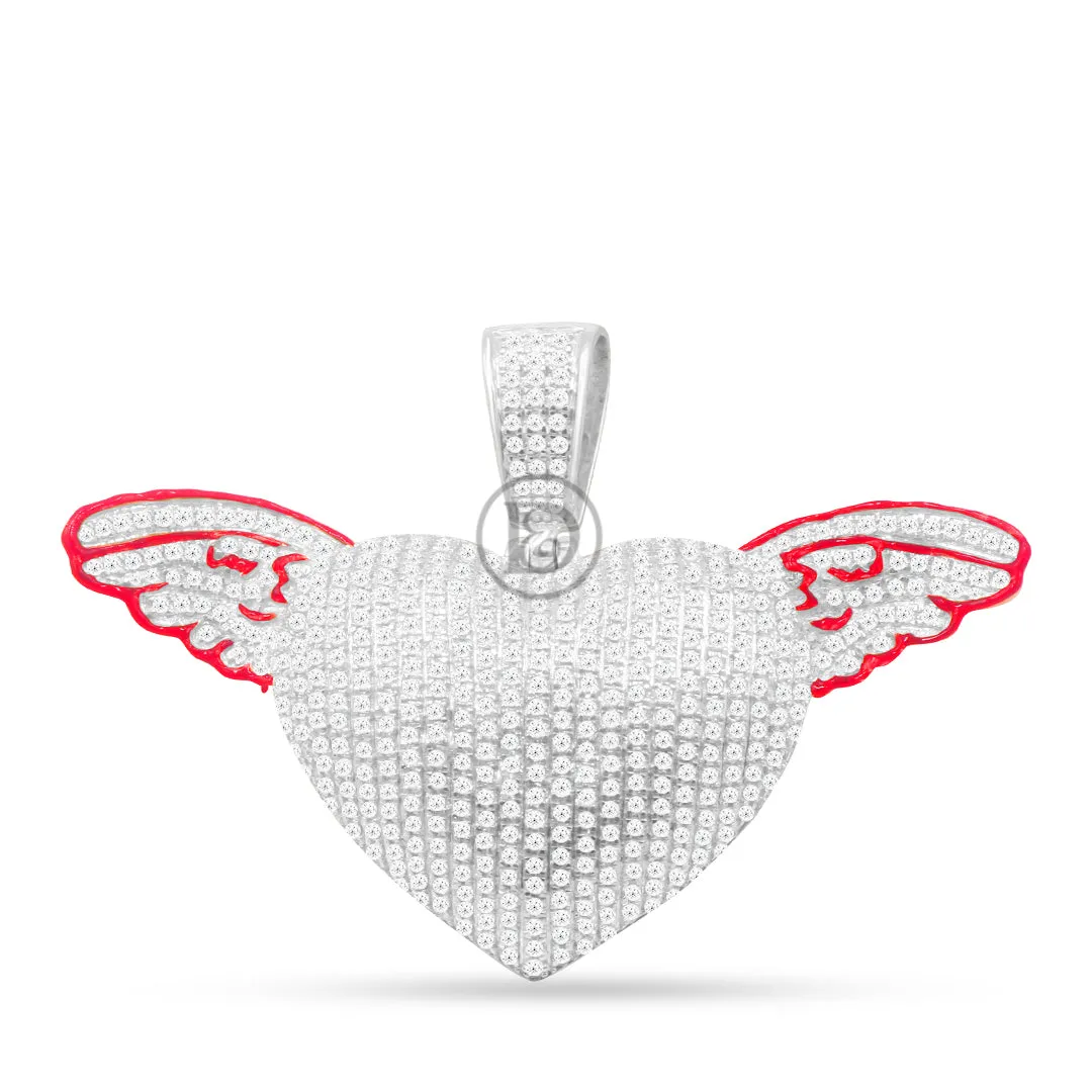 10K Yellow Gold Heart With Wings Pendant with 1.45CT Diamonds