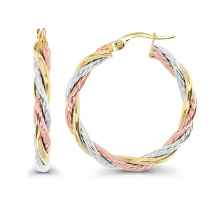 10KT Gold Tri-Color 30X3MM Hoop Earrings