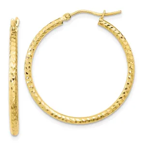 10KT Yellow Gold 30X2MM Diamond-cut Hoop Earrings