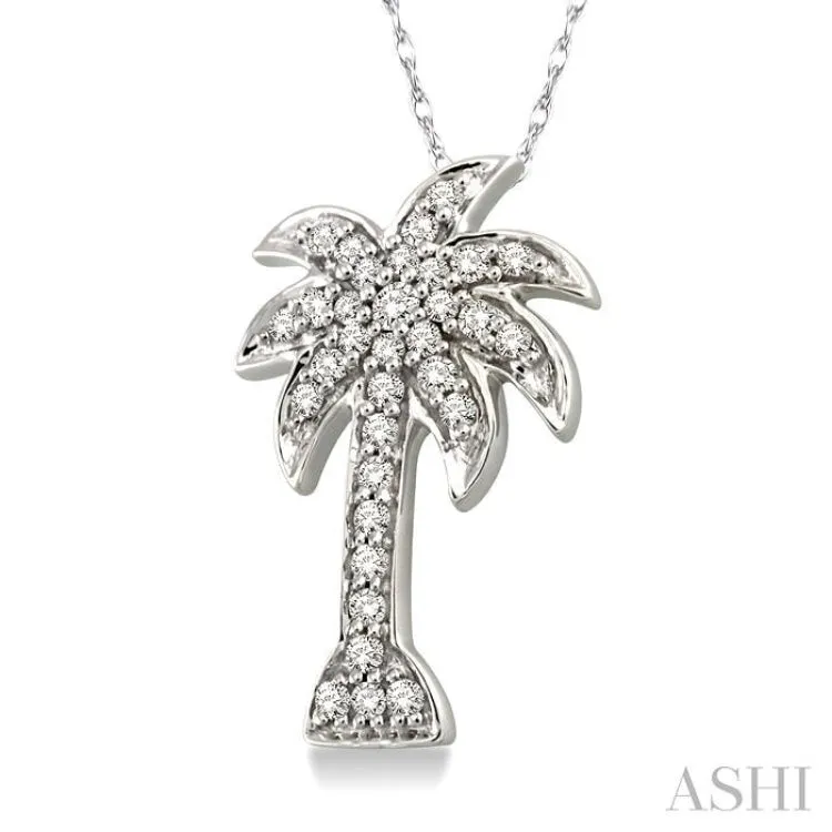 1/10 Ctw Palm Tree Single Cut Diamond Pendant in 14K White Gold with Chain