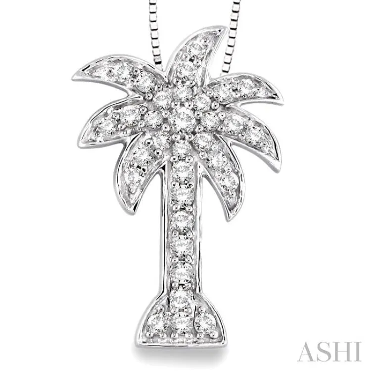 1/2 Ctw Round Cut Diamond Palm Tree Pendant in 14K White Gold with Chain