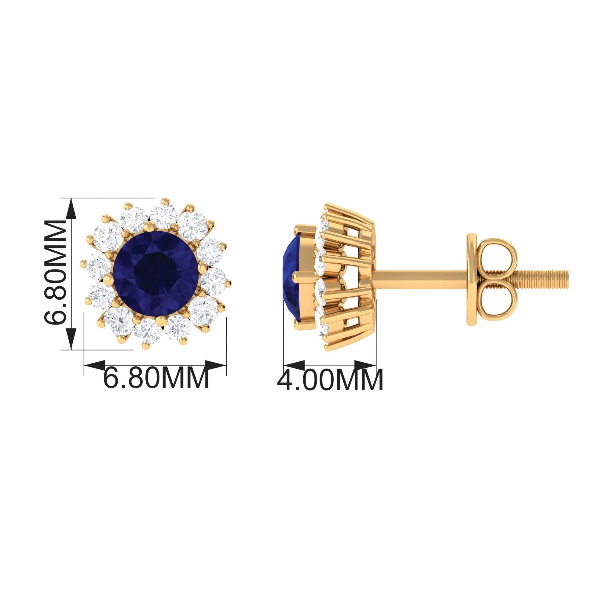 1.25 CT Blue Sapphire Stud Earrings with Diamond Halo