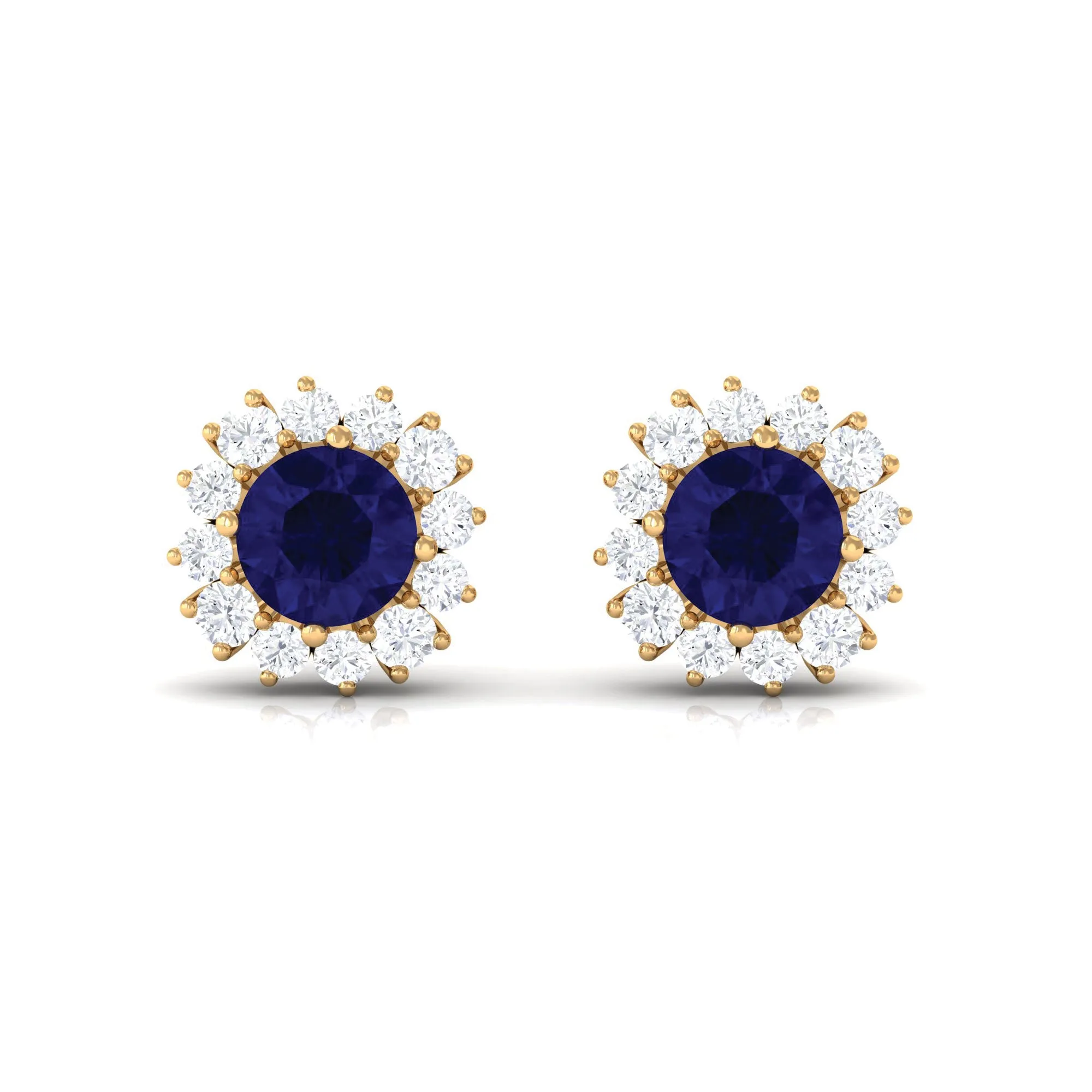 1.25 CT Blue Sapphire Stud Earrings with Diamond Halo