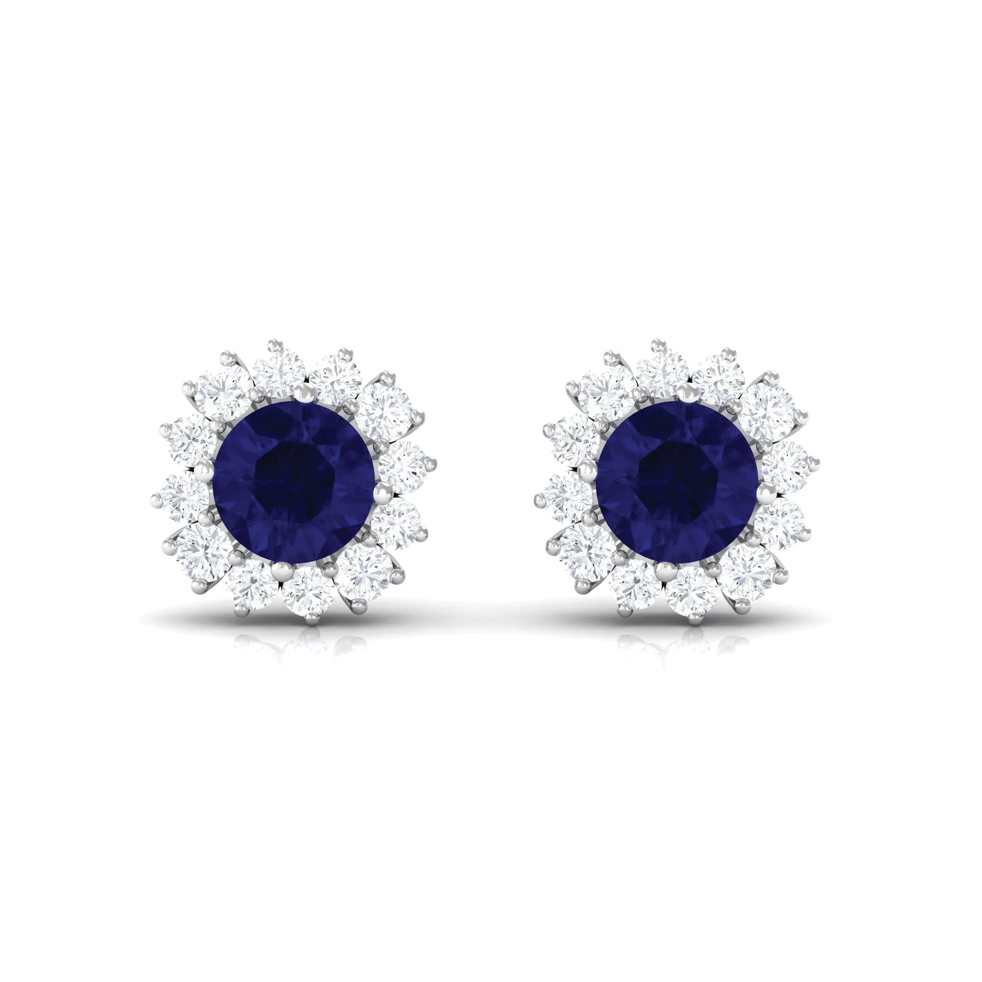 1.25 CT Blue Sapphire Stud Earrings with Diamond Halo