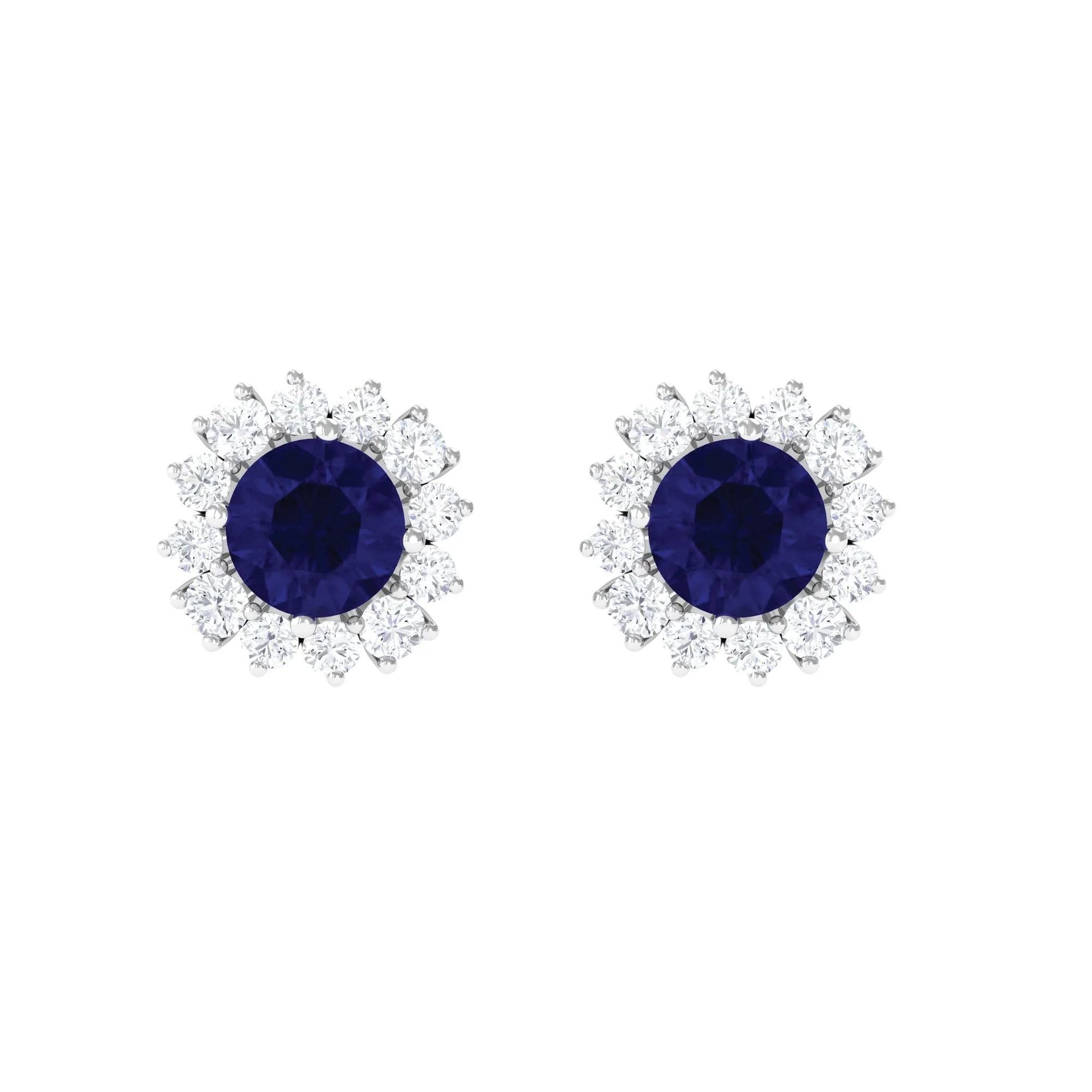 1.25 CT Blue Sapphire Stud Earrings with Diamond Halo