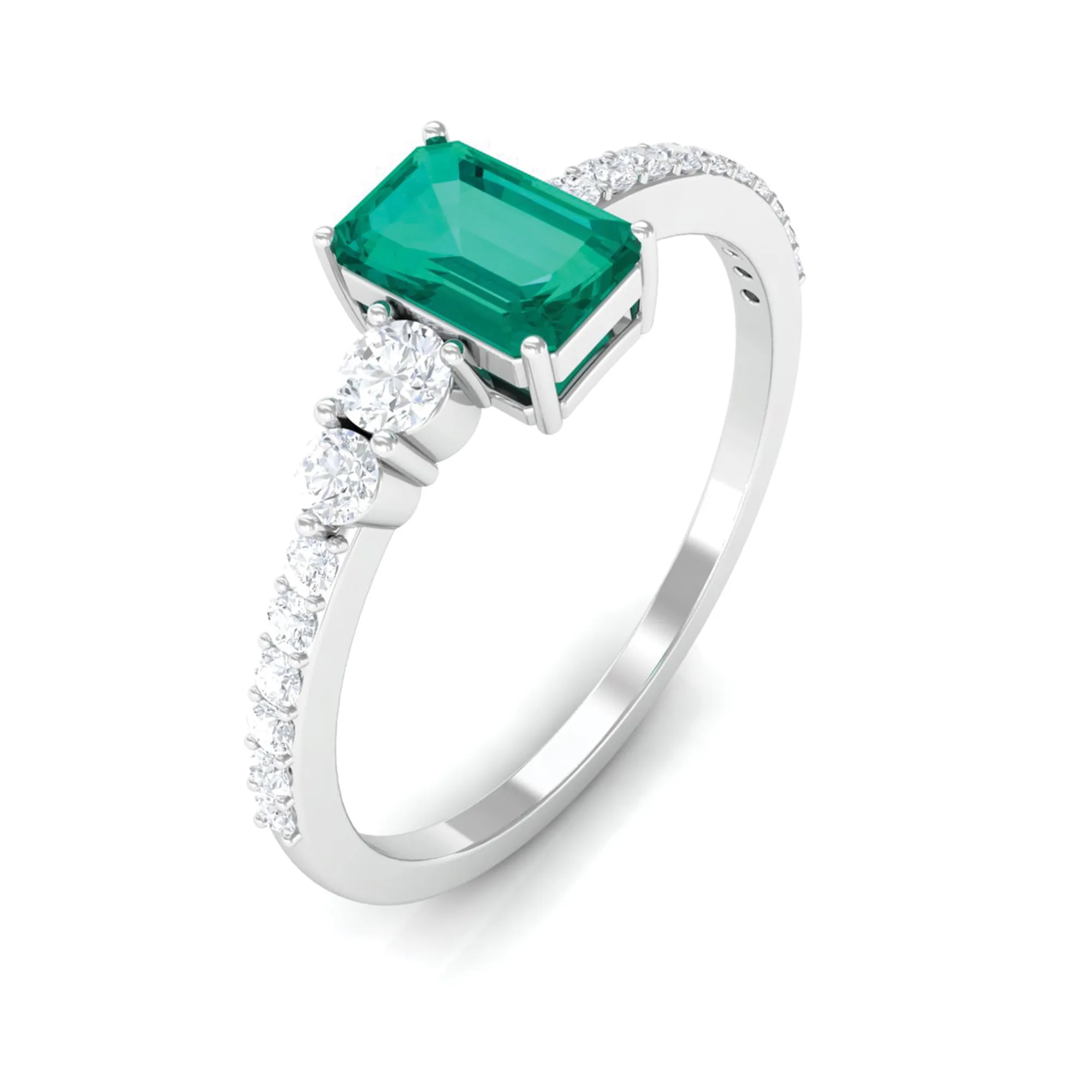 1.25 CT Natural Octagon shape Emerald Solitaire Promise Ring with Diamond