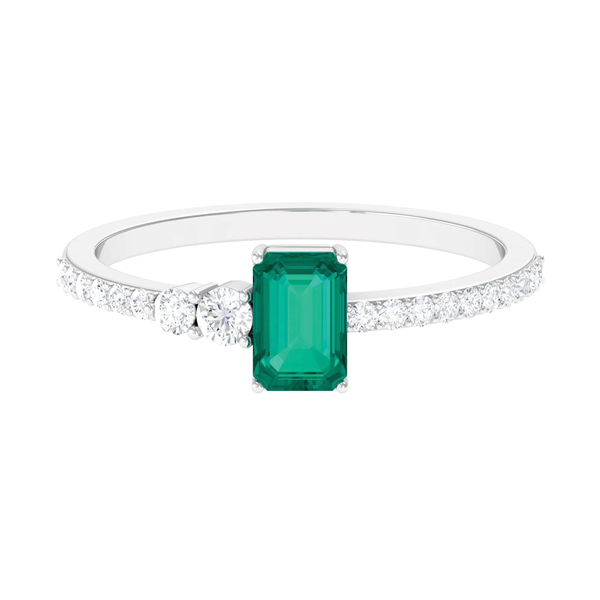 1.25 CT Natural Octagon shape Emerald Solitaire Promise Ring with Diamond