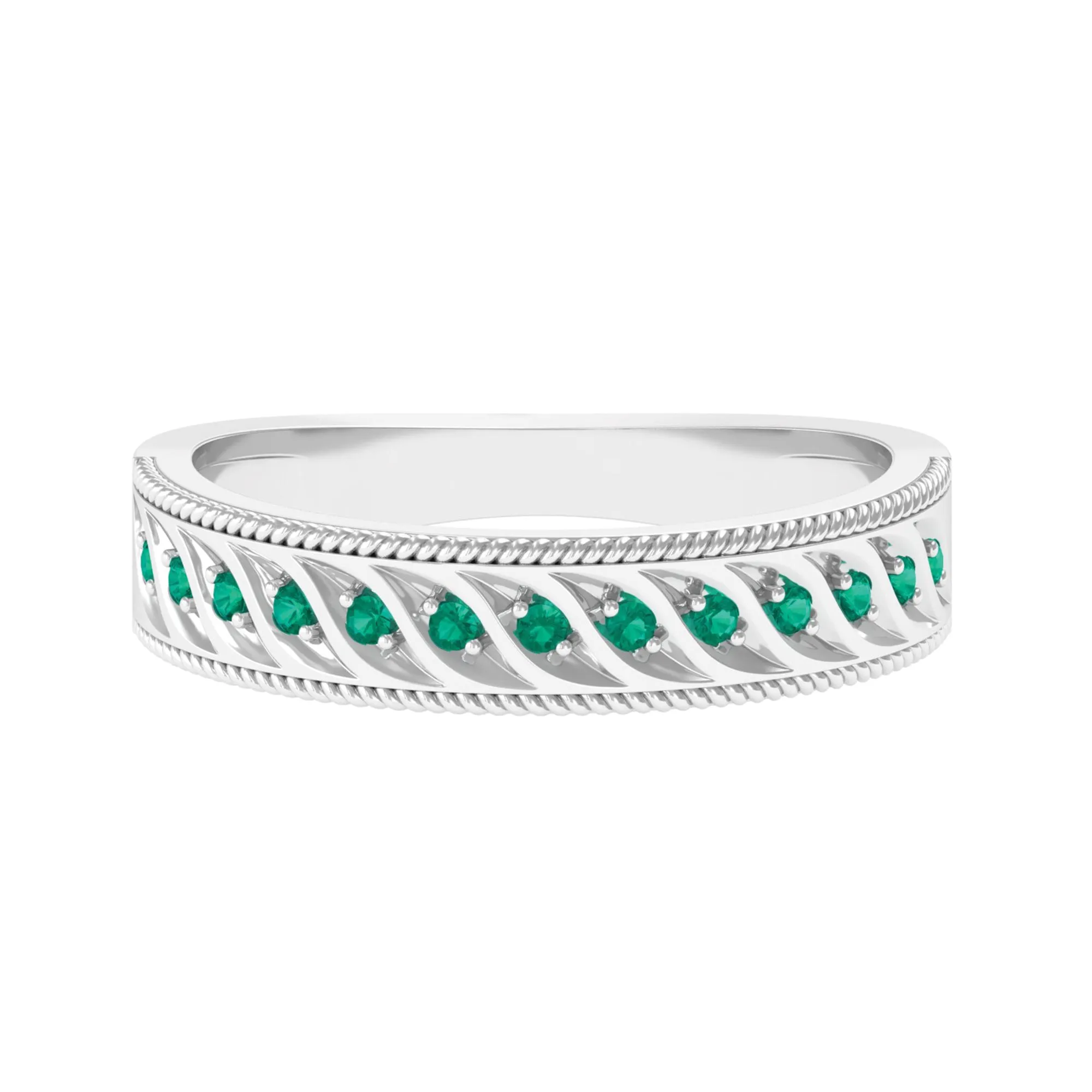 1/4 CT Emerald Designer Wedding Band Ring with Twisted Rope Details