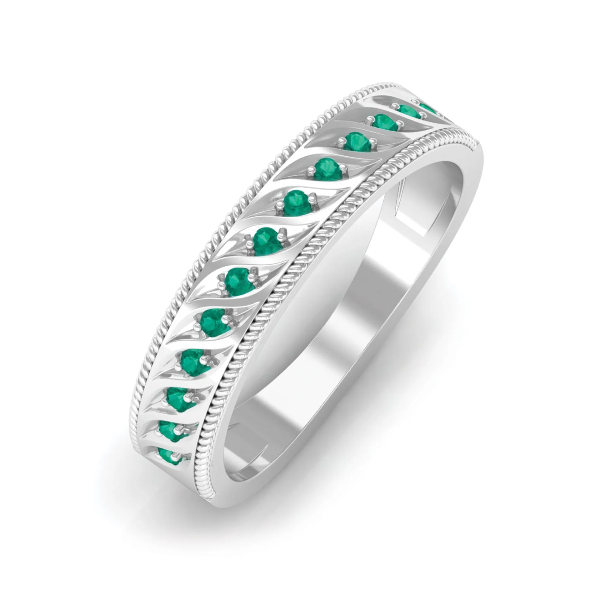 1/4 CT Emerald Designer Wedding Band Ring with Twisted Rope Details