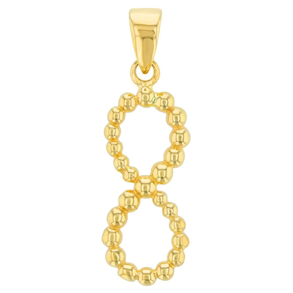 14K Gold Beaded Vertical Infinity Pendant with Figaro Chain Necklace - Yellow Gold