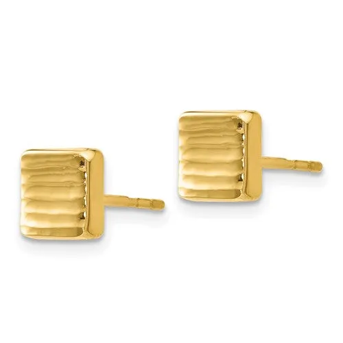 14K Gold Textured Square Post Earrings