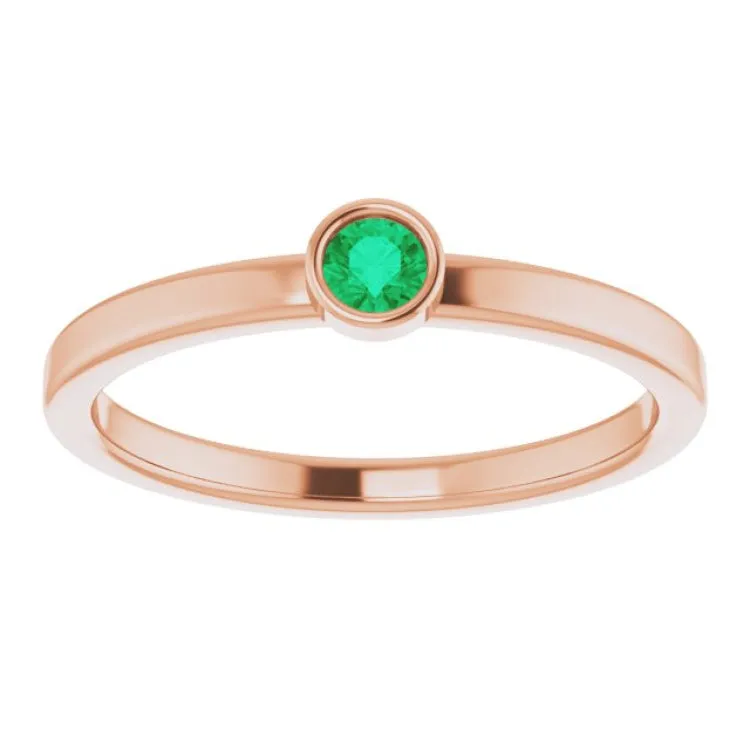 14K Rose 3 mm Natural Emerald Ring