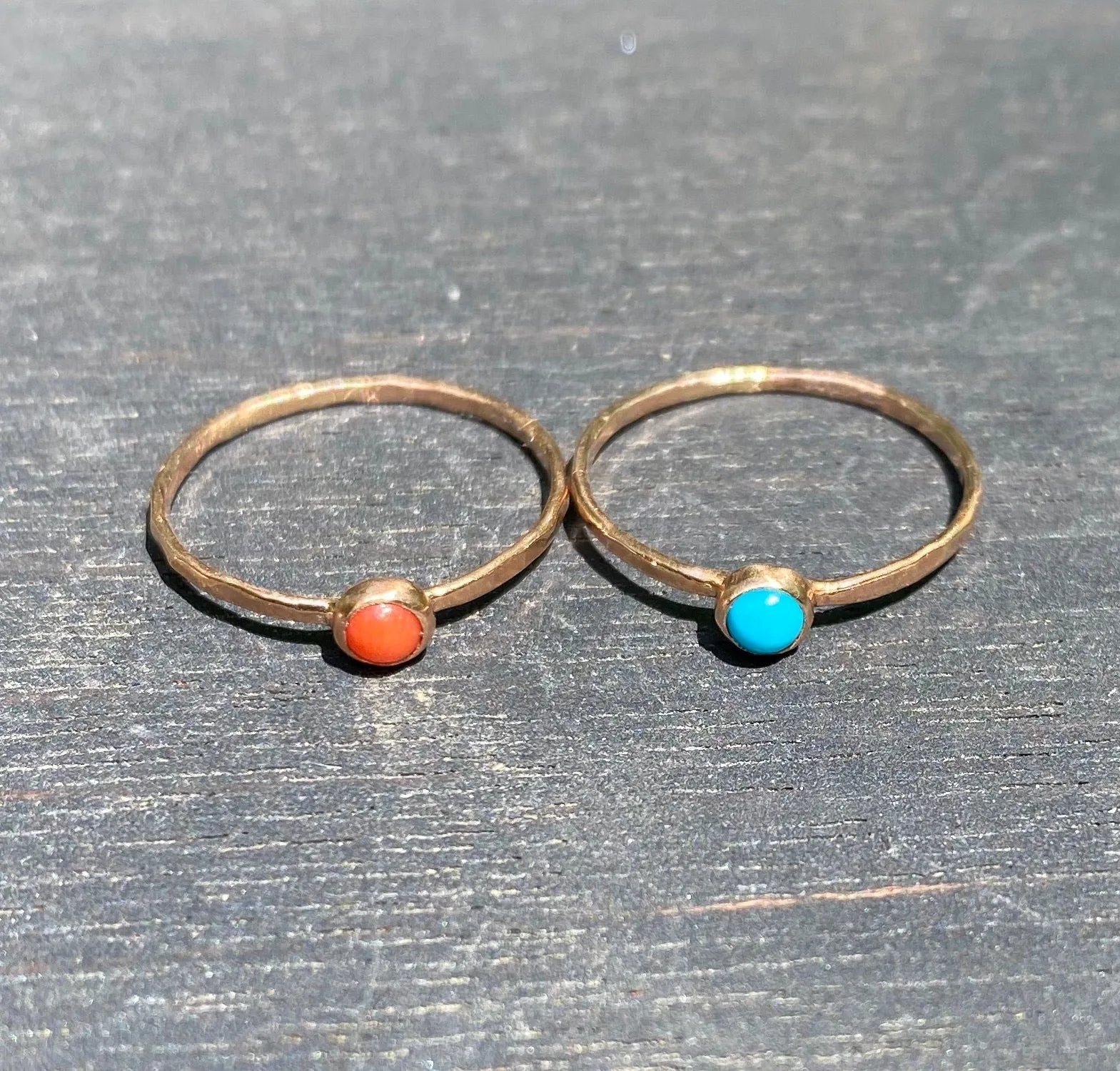 14k rose gold and 3mm turquoise stacking ring