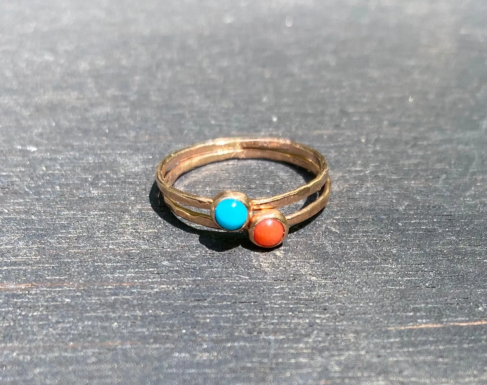 14k rose gold and 3mm turquoise stacking ring