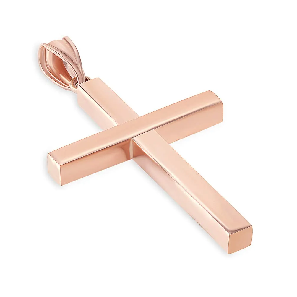 14K Rose Gold Simple Religious Cross Pendant with High Polish Finish