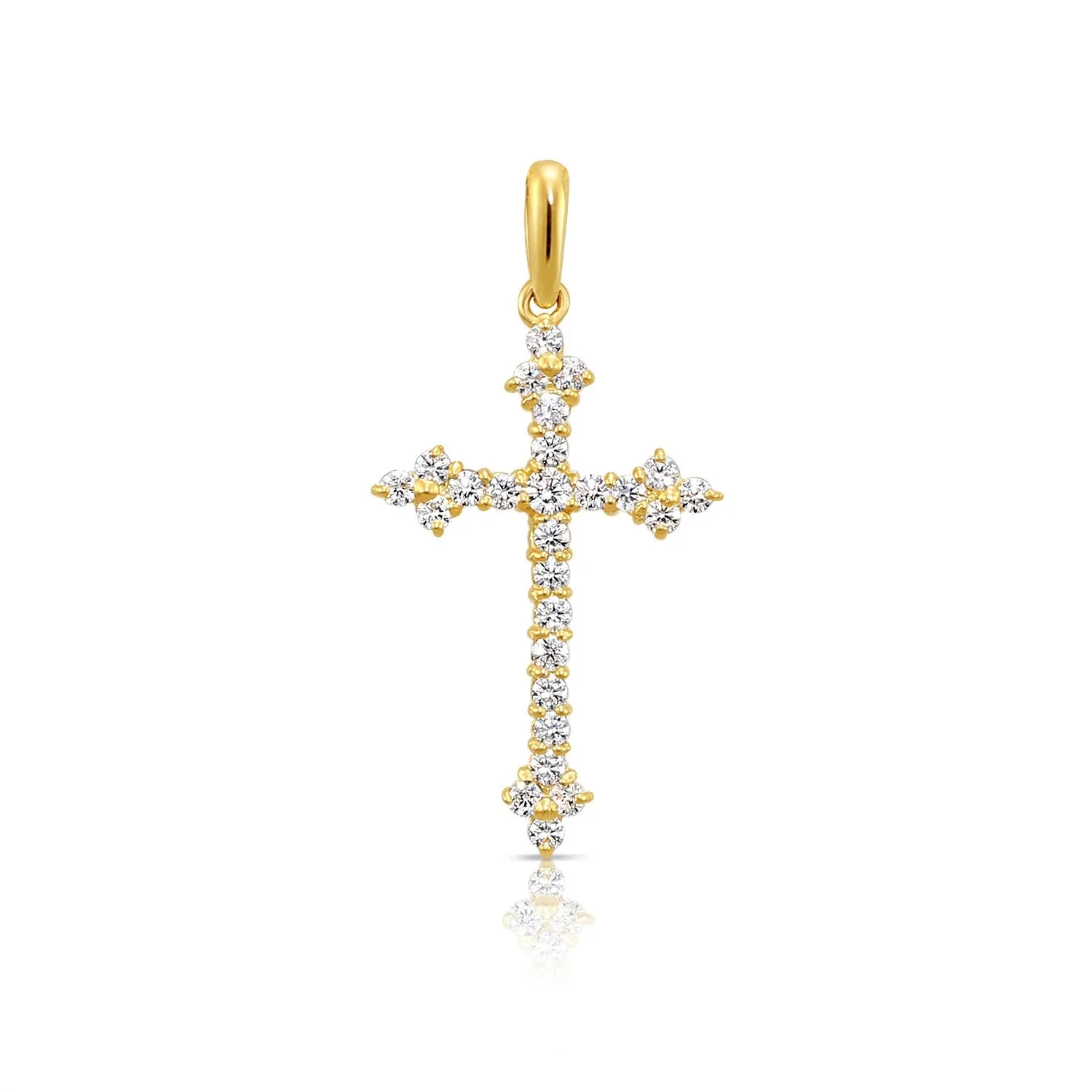 14K Solid Yellow Gold CZ Cross Pendant, With 18" Cable Chain Necklace