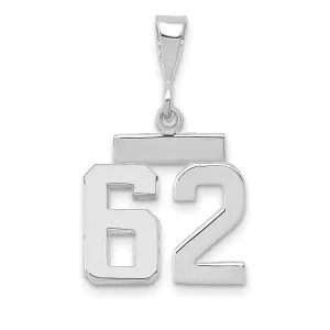 14k White Gold Polished Finish Small Size Number 62 Charm Pendant