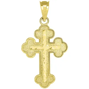 14k Yellow Gold Eastern Orthodox Textured Inlay Cross Pendant