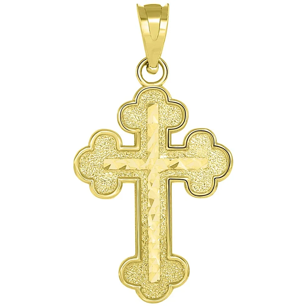 14k Yellow Gold Eastern Orthodox Textured Inlay Cross Pendant