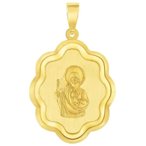 14k Yellow Gold Elegant Miraculous Medal of Saint Jude Thaddeus the Apostle Pendant (1")