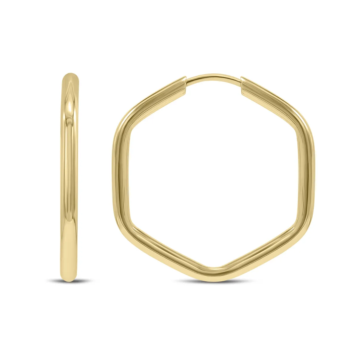 14K Yellow Gold Endless Hexagon Hoop Earrings