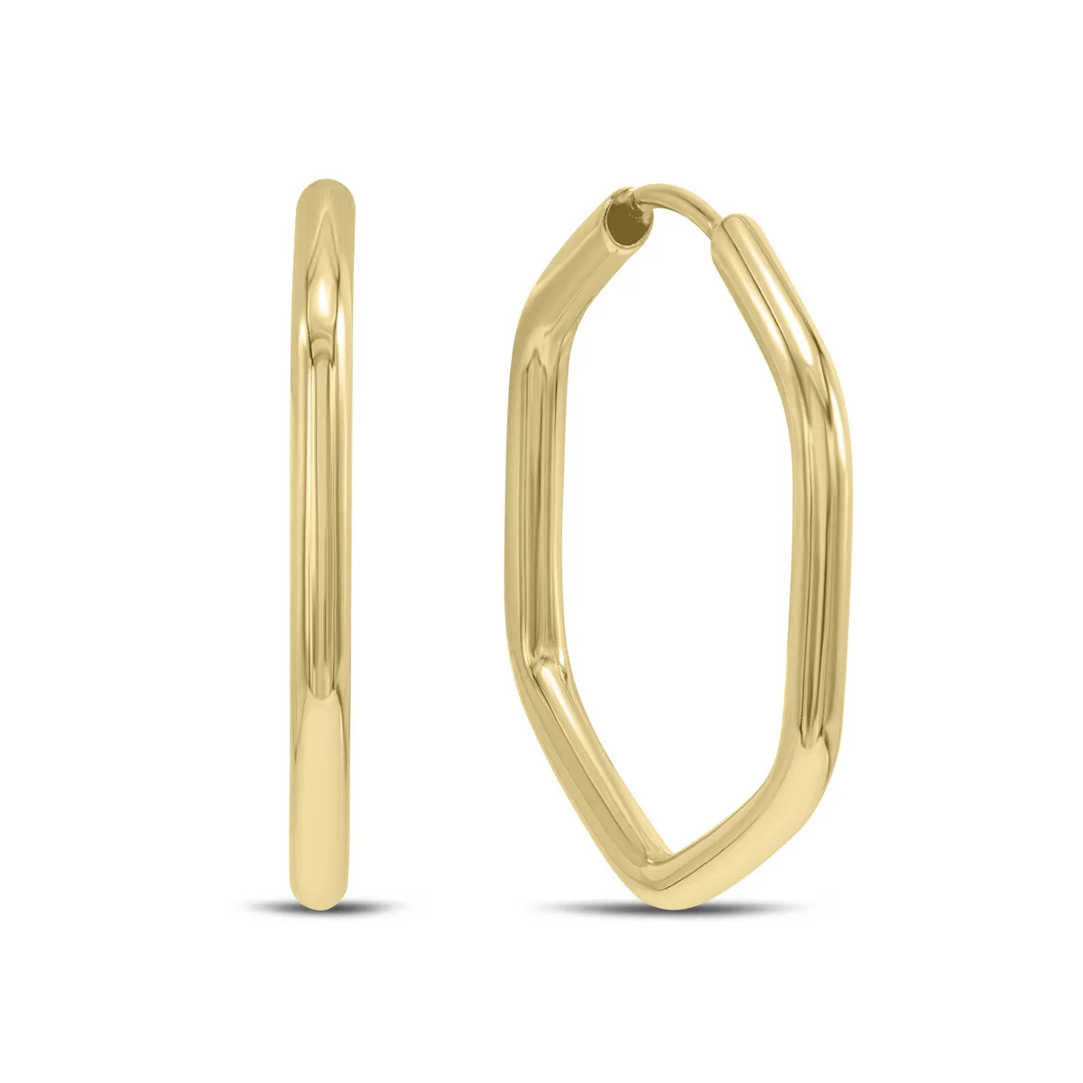 14K Yellow Gold Endless Hexagon Hoop Earrings