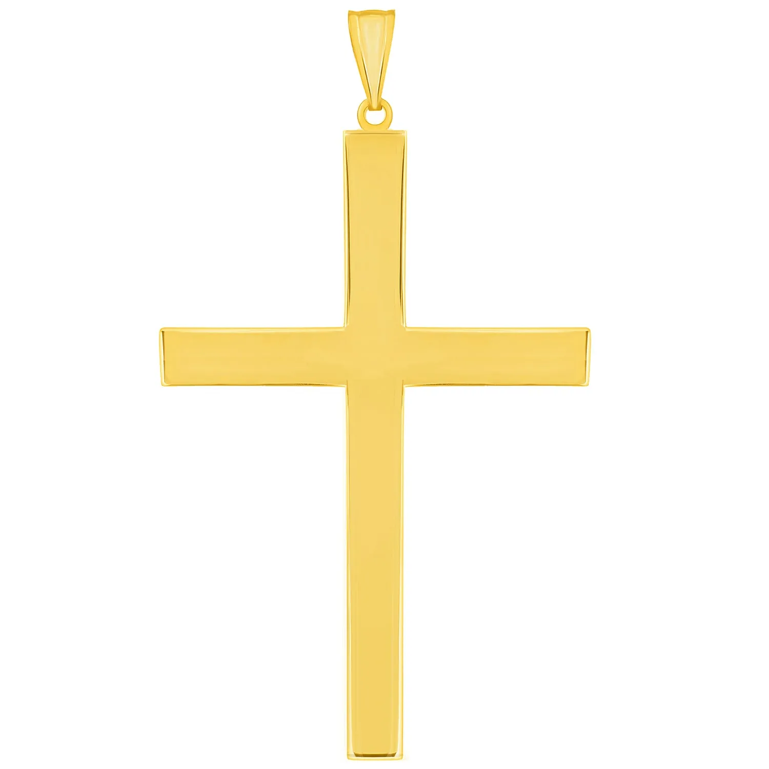 14k Yellow Gold Large Simple Religious Cross Pendant - 2.4 Inch Height