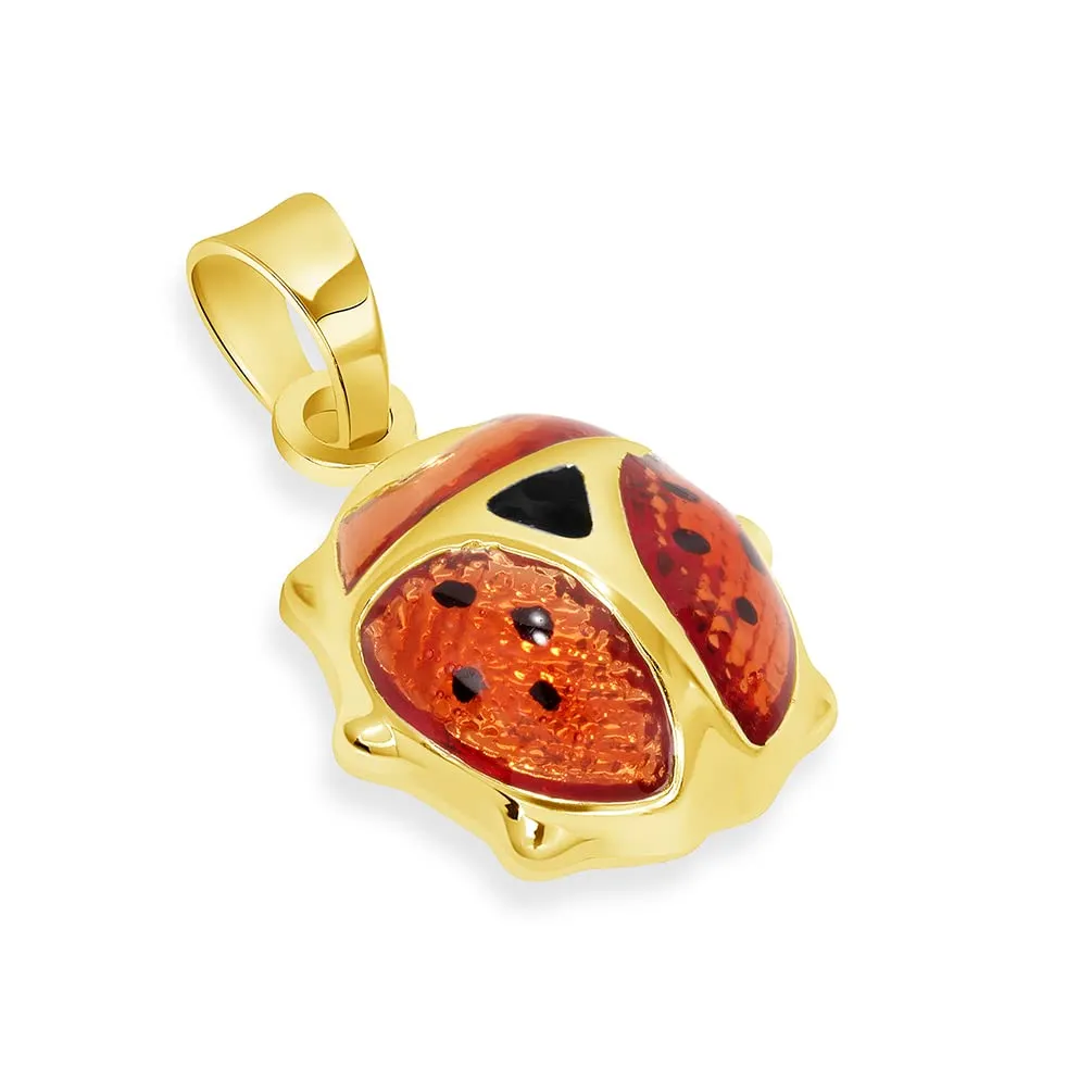 14k Yellow Gold Mini Red Enamel Ladybug Charm Pendant