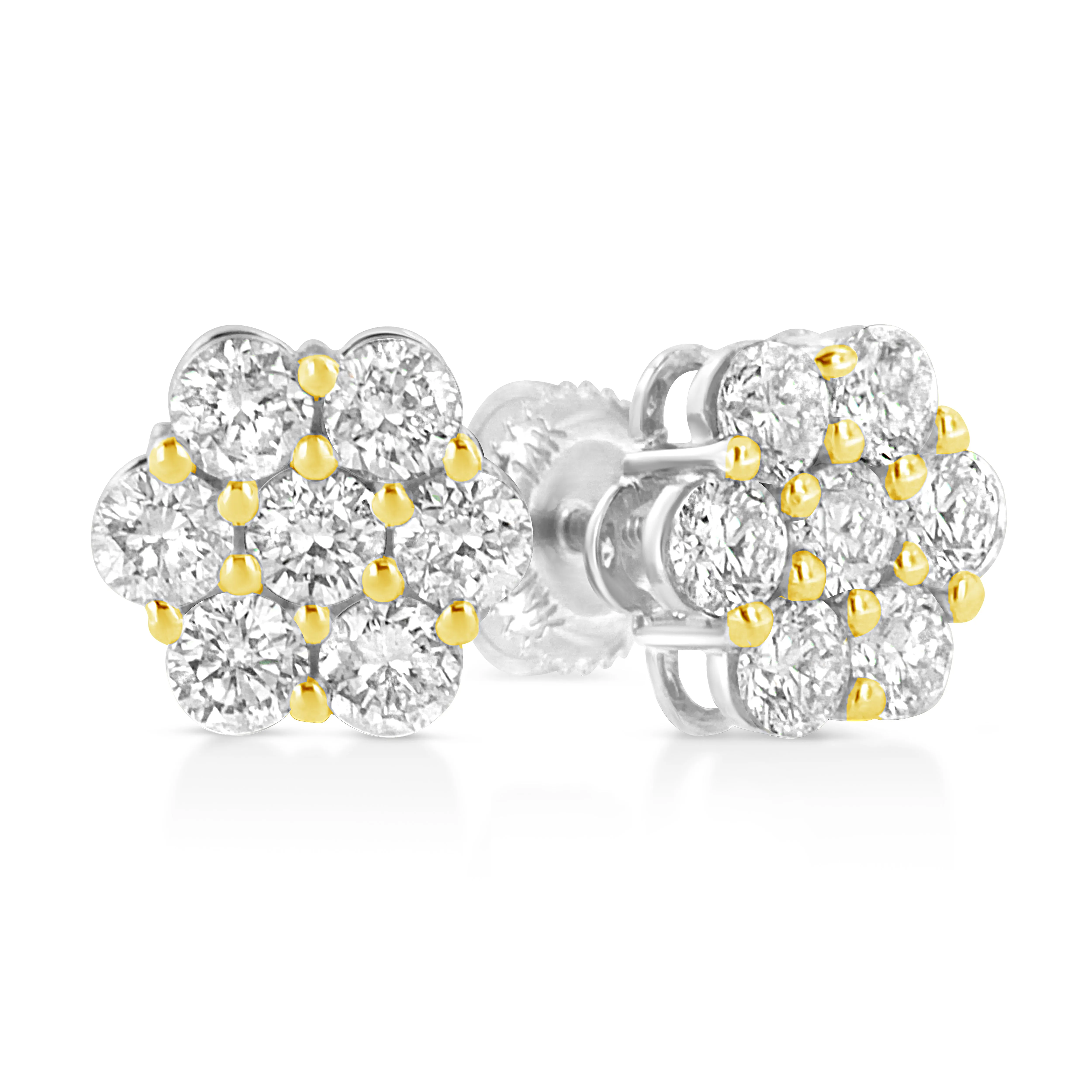 14k Yellow Gold Plated .925 Sterling Silver 1/4 Cttw Round Brilliant Cut Diamond Floral Cluster Screwback Stud Earrings