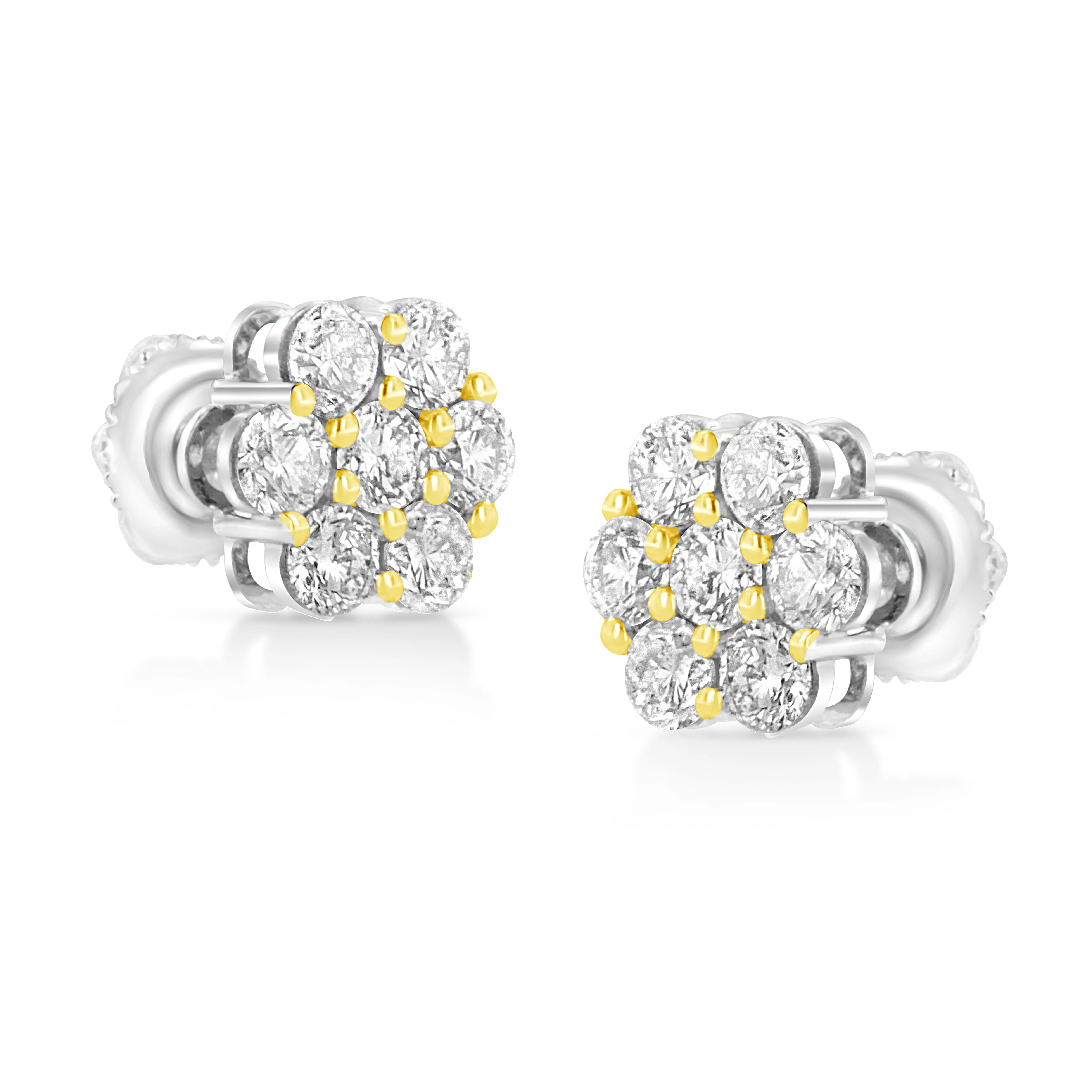 14k Yellow Gold Plated .925 Sterling Silver 1/4 Cttw Round Brilliant Cut Diamond Floral Cluster Screwback Stud Earrings