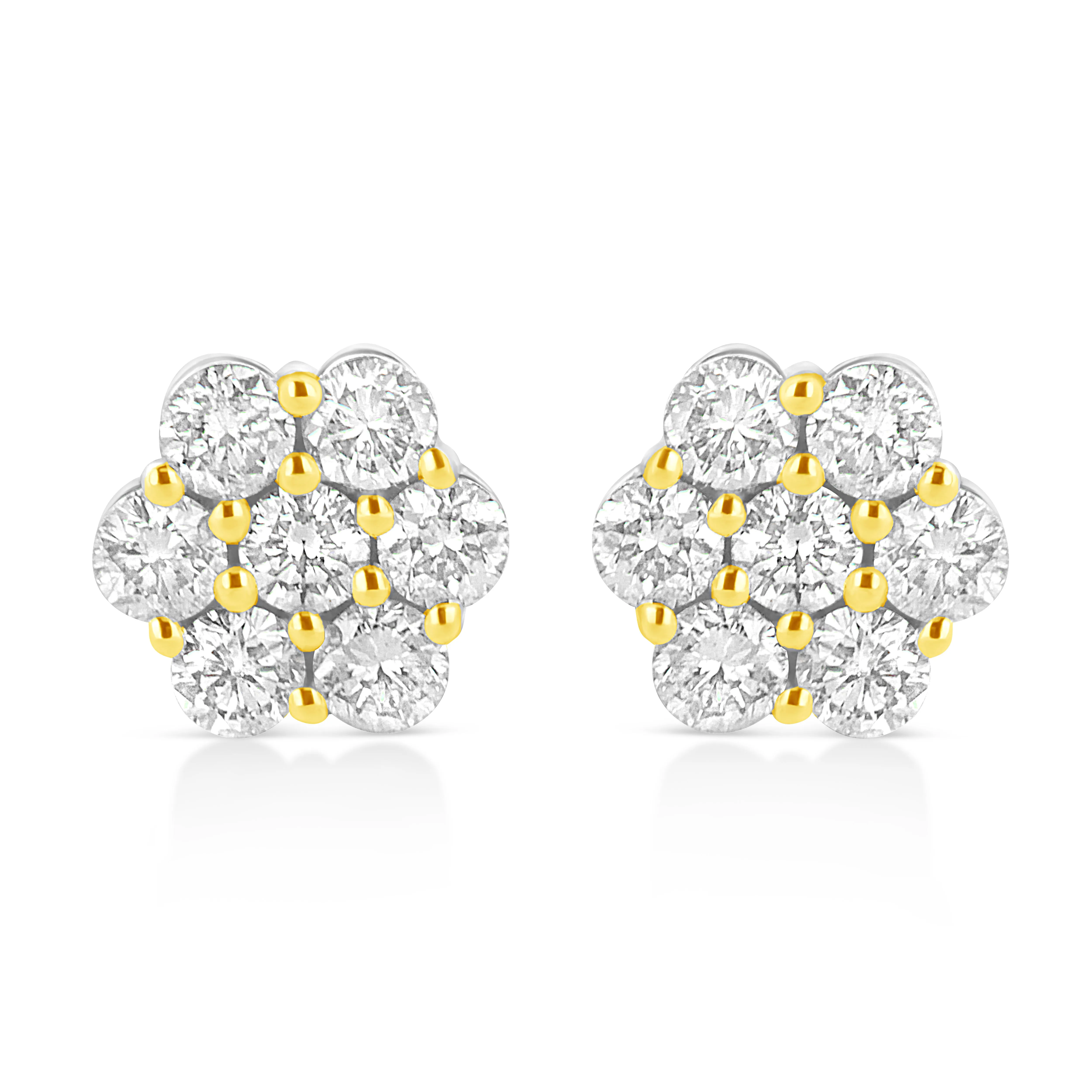 14k Yellow Gold Plated .925 Sterling Silver 1/4 Cttw Round Brilliant Cut Diamond Floral Cluster Screwback Stud Earrings