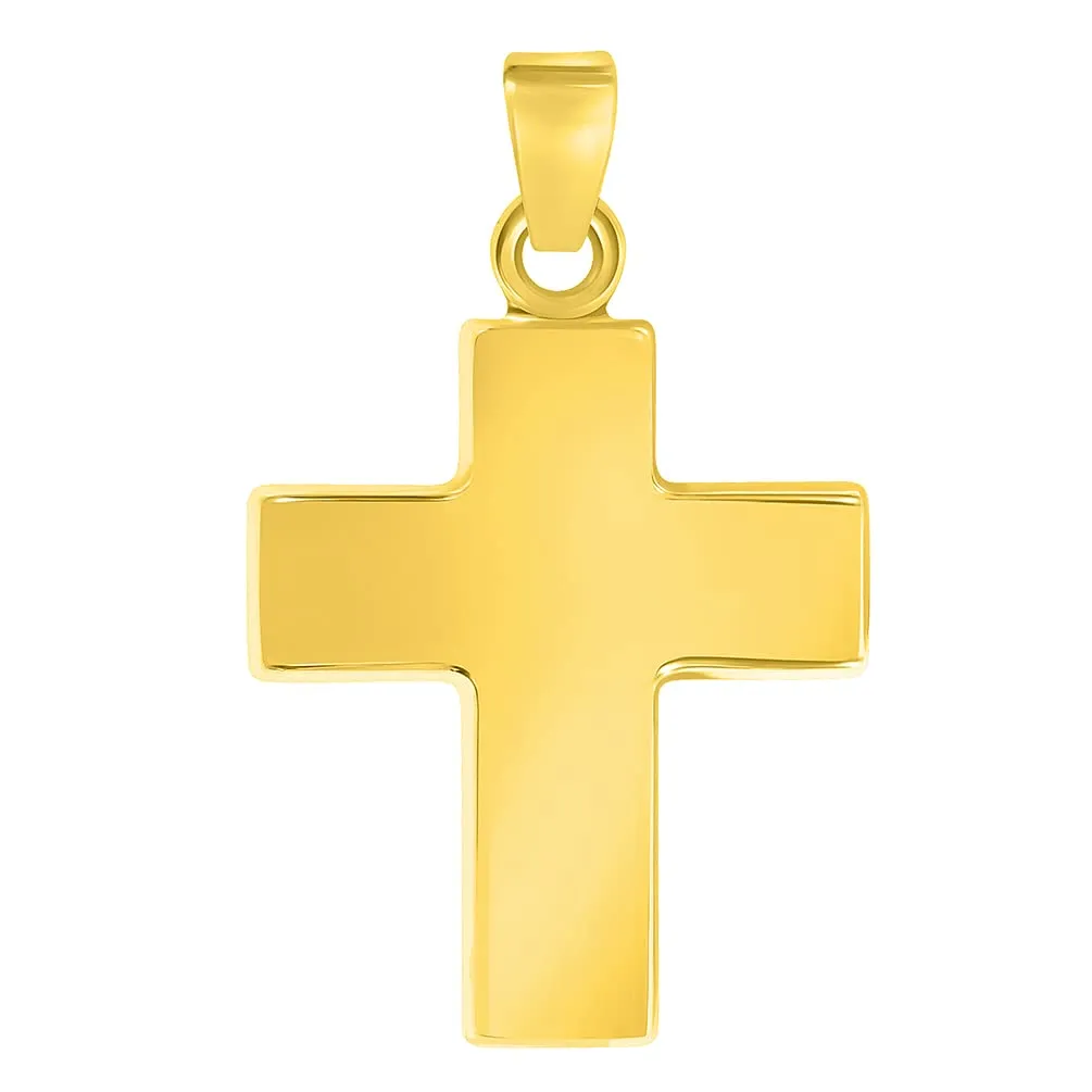 14k Yellow Gold Polished Simple Small Religious Cross Charm Pendant with Figaro Chain Necklace