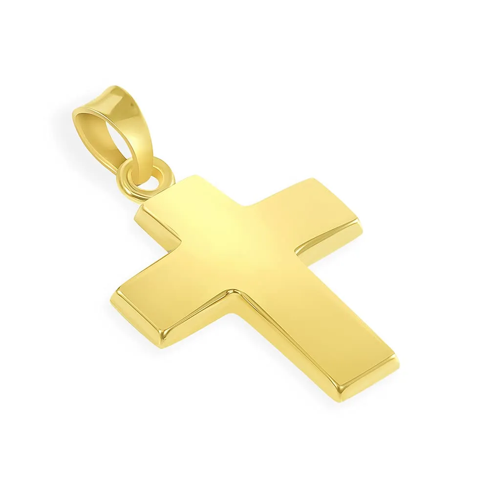 14k Yellow Gold Polished Simple Small Religious Cross Charm Pendant with Figaro Chain Necklace