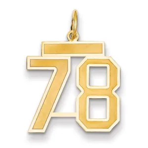 14k Yellow Gold Satin Brush Finish Medium Size Number 78 Charm Pendant