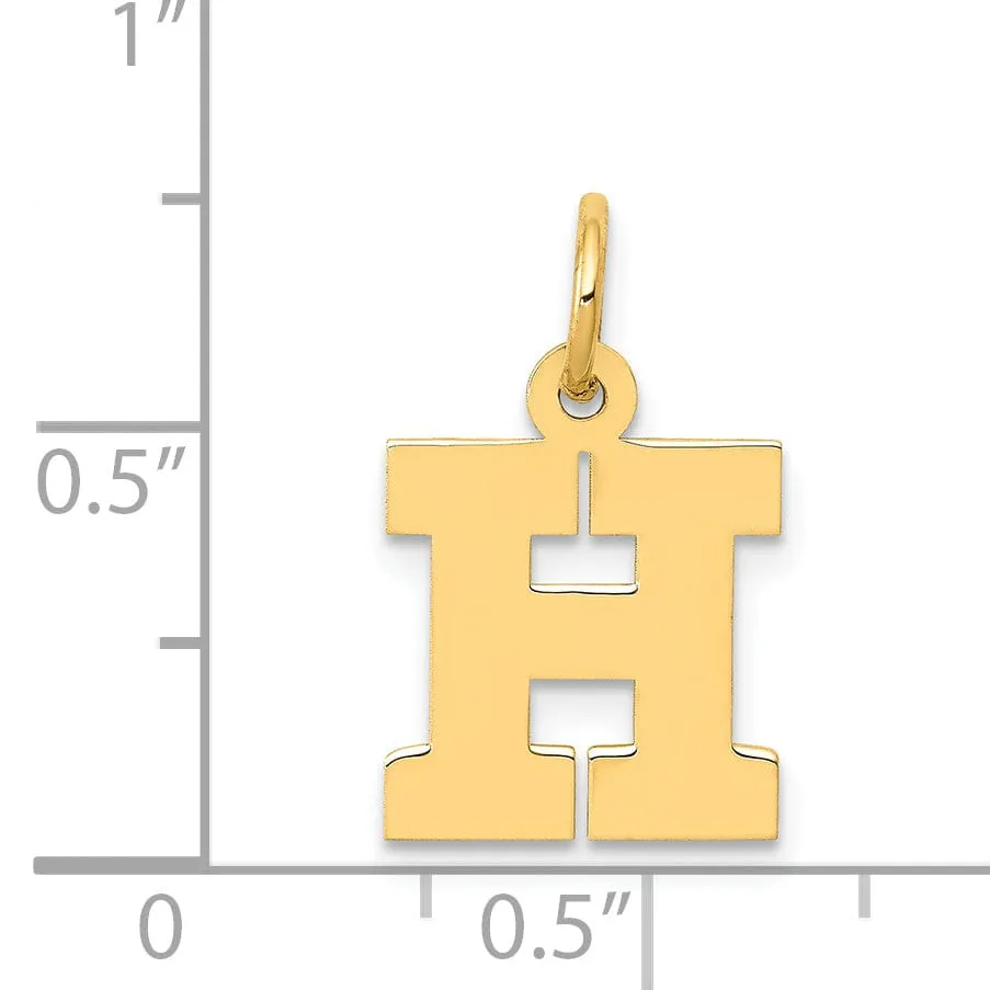 14k Yellow Gold Small Block Design Letter H Initial Pendant