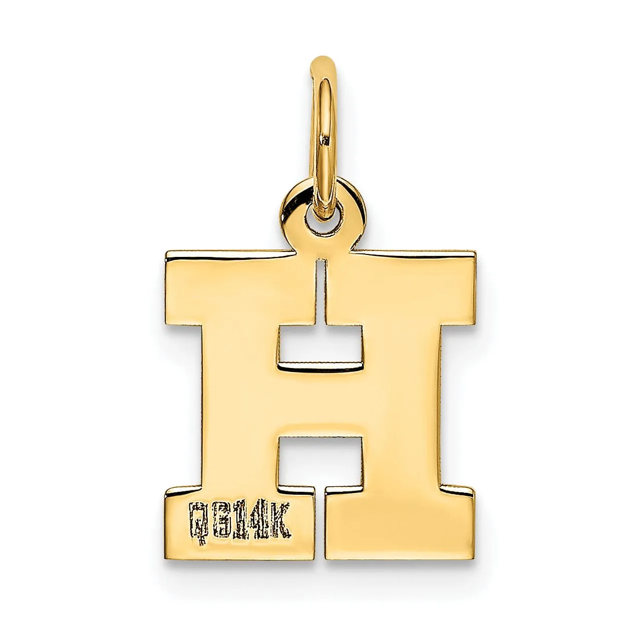 14k Yellow Gold Small Block Design Letter H Initial Pendant